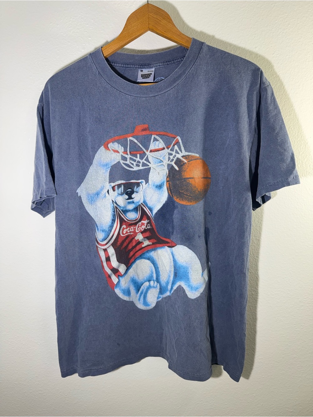 Vintage Coca Cola Blue Graphic Polar Bear Basketball Tee